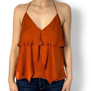 Ramy Brook Women's Orange Brittany V-Neck Ruffle Blouse Top Size PS Tiered